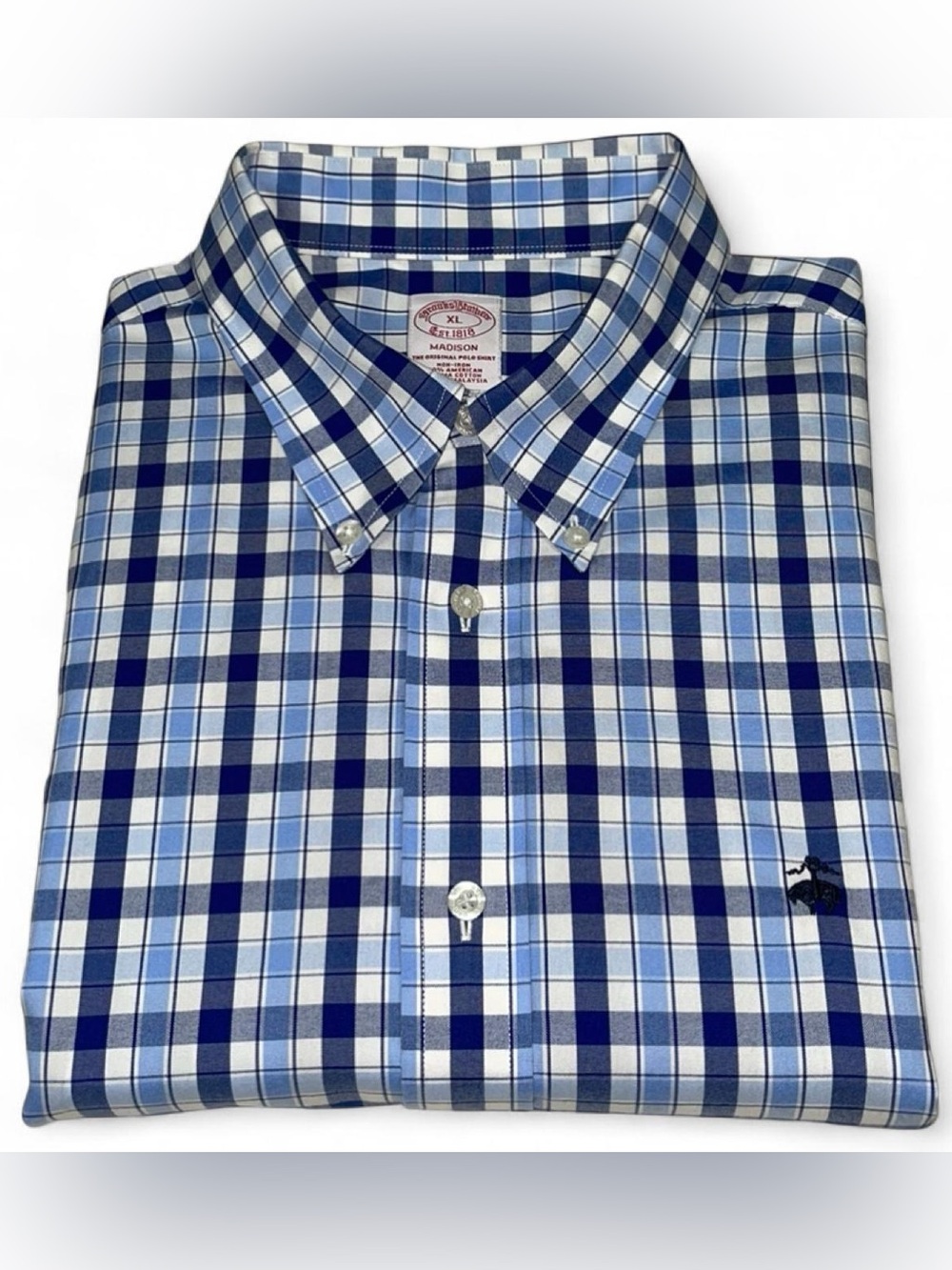 NWOT! Brooks Brothers Madison Non-Iron Supima Blue Plaid Button Down Shirt XL